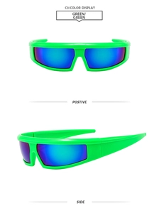 Detaillierte Vorder- und Seitenansicht der neongrünen Sportbrille mit Verlaufsgläsern
