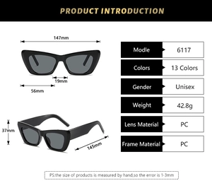 Guide des dimensions de lunettes de soleil œil de chat noires avec mesures du cadre