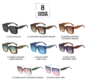 Detailed grid showing 8 fashion square frame sunglasses in various color combinations