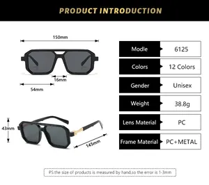 Detailed size chart for retro aviator sunglasses with frame dimensions and technical specs