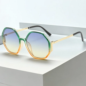 Fashion Octagonal Sunglasses Large Geometric Frame PC Metal UV400 Gradient Lens Vintage Eyewear For Women Men Outdoor