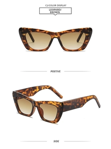 Vues détaillées des lunettes de soleil œil de chat léopard avec verres dégradés marron