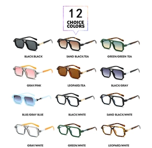 Detailed catalog of retro square pilot sunglasses in twelve different frame color options