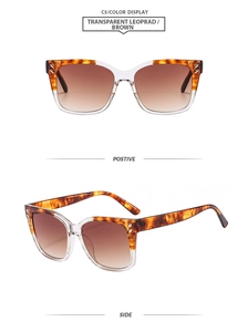 Detail of square frame sunglasses with leopard print and tea gradient lenses