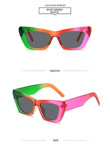 Détail des lunettes de soleil carrées œil de chat avec monture dégradée tricolore