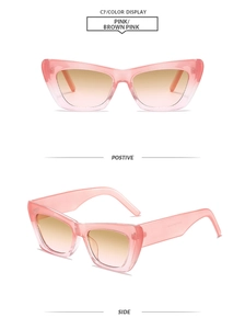 Vues de face et de profil de lunettes de soleil œil-de-chat carrées avec monture rose