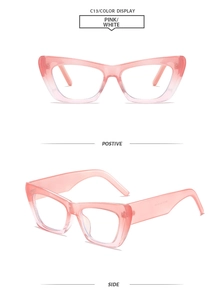 Détails de lunettes de soleil œil-de-chat rose et blanc avec monture dégradée et branches