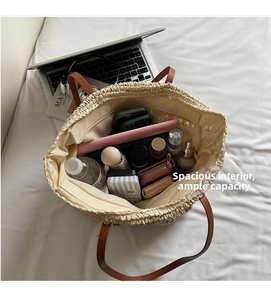 Large capacity woven tote bag interior showing ample space for laptops and daily essentials