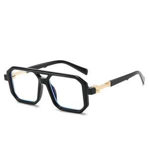 Gafas de sol aviador vintage de doble puente con montura negra y patillas doradas