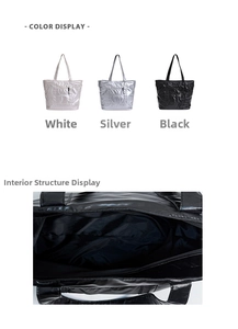 Gros plan d'un sac cabas matelassé avec fermeture éclair et doublure en polyester noir