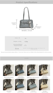 Detailed size specifications and color matrix chart for minimalist PU leather hobo bag