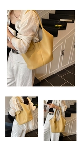 Detailed views of a ginger yellow lychee pattern tote bag with modern minimalist styling
