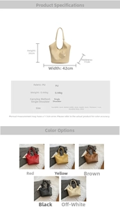 Detailed size chart and specifications for the large lychee texture tote bag