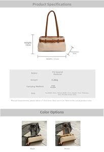 Tableau des tailles détaillé pour sac rétro tissé avec dimensions et coloris