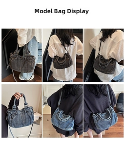Dettagli della borsa tote in denim lavato vintage con tracolla regolabile