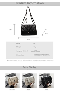 Detailed size chart for the quilted crossbody bag with precise dimensions and specifications