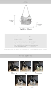 Detailed size guide and color options for the large multi-way PU leather tote bag