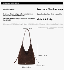Detail view of large matte tote bag with size specs 28x12x34cm and multi-way straps