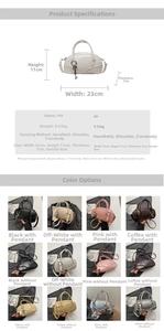 Detailed size chart and multi-color view of compact vintage PU leather bowling bags