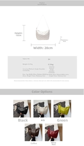 Detailed size chart for the studded PU leather hobo bag with dimensions and five color options