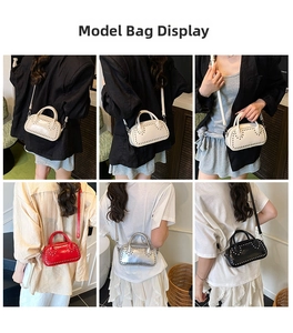 Detailed look at trendy rivet crossbody bags in multiple colors shown on models