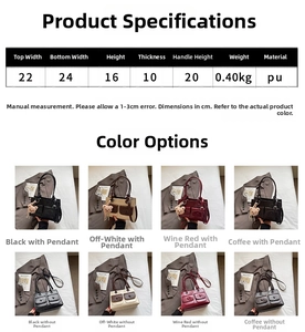 Detailed size chart and multi-color options for the minimalist PU leather tote handbag