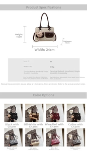 Size chart showing 24x16x10cm dimensions and PU leather specs for this women tote bag