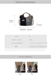 Detailed size specifications of large canvas bucket bag with stitching design and dimensions