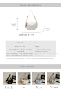 Detailed size chart and specifications for the large PU leather dumpling crossbody bag