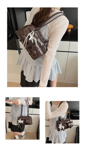 Deep brown crocodile texture shoulder bag with star pendant and pocket details