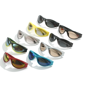 Matrix view of Y2K wraparound sports sunglasses in various colors and mirrored lenses