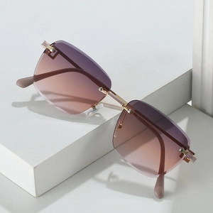 Lunettes De Soleil Carrées Sans Monture À La Mode Branches En Métal Verres PC Dégradés Protection UV400 Rétro Luxe