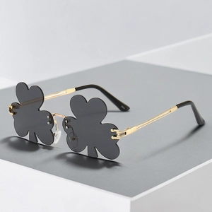 Shamrock Sunglasses Rimless Clover Shaped Eyewear Metal Frame UV400 For St Patrick's Day Party Fashion Unisex