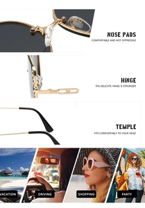 Detail view of adjustable silicone nose pads and reinforced metal hinges on square sunglasses