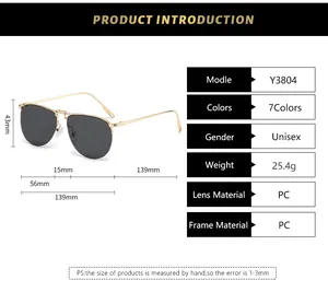 Detailed size chart for vintage double-bridge aviator sunglasses with dimensions