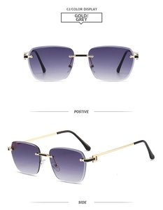 Détails des lunettes de soleil carrées en métal doré avec verres dégradés violets
