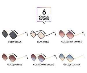 Six lunettes de soleil géométriques en forme de losange avec montures en métal et verres dégradés