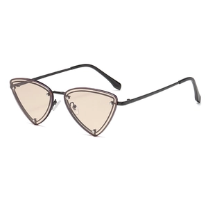 Fashionable triangle metal frame sunglasses with light brown lenses and black temples