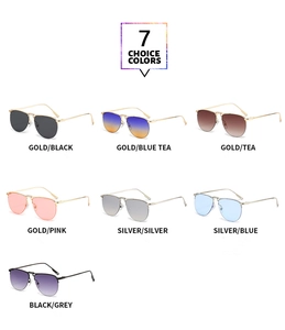Multiple color variations of metal double bridge aviator sunglasses with tinted lenses