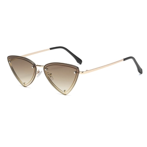 Modern rimless triangle sunglasses with gold metal frame and brown gradient lenses
