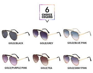 Collage of fashion metal aviator sunglasses in six different lens color variations