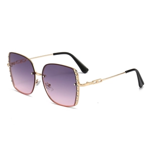 Fashion square oversized sunglasses with gradient pink lenses and rhinestone metal frame