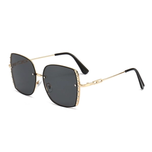 Chic oversized square metal sunglasses with rhinestone frame and luxury chain arms