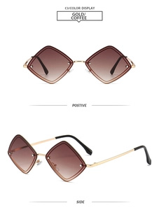 Vues détaillées des lunettes de soleil géométriques dorées avec verres dégradés café