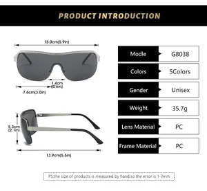 Tableau des tailles pour lunettes de soleil Y2K incluant largeur et hauteur des verres