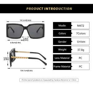 Tableau des tailles et dimensions des lunettes de soleil carrées en PC modèle M472