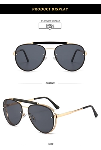 Front and side view of gold metal aviator sunglasses with black double bridge detail
