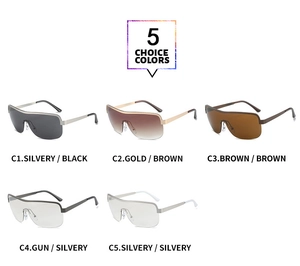 Vue à plat de lunettes de soleil Y2K en argent, or, marron et montures transparentes