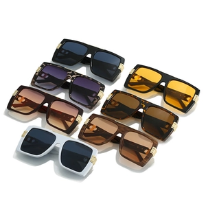 Flat top oversized square sunglasses in multiple colors with gold metal temple accents
