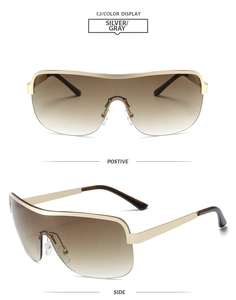 Vues détaillées des lunettes de soleil Y2K demi-monture avec verres dégradés gris-argent